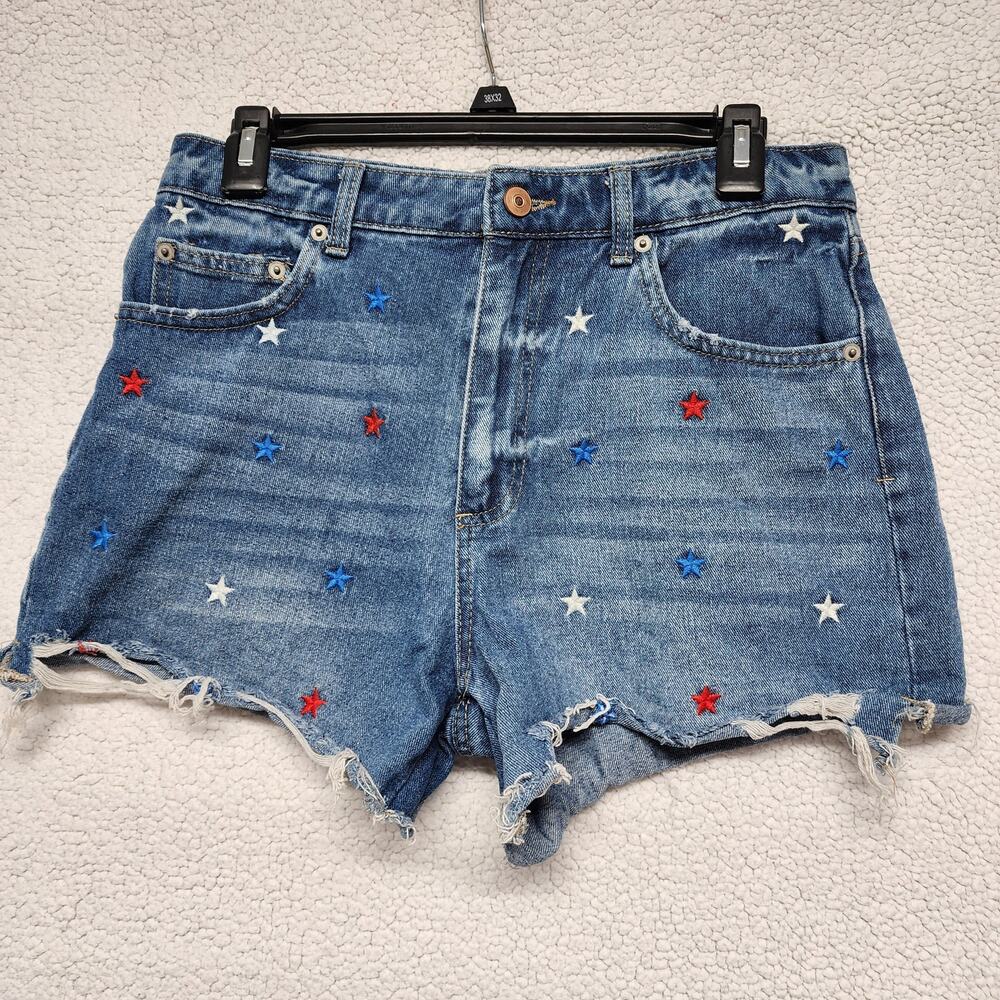 No Boundaries Womens Star Embroidered Cutoff Denim Jean Shorts Size 9 Patriotic